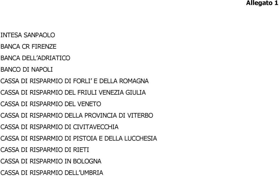 DI RISPARMIO DELLA PROVINCIA DI VITERBO CASSA DI RISPARMIO DI CIVITAVECCHIA CASSA DI RISPARMIO DI