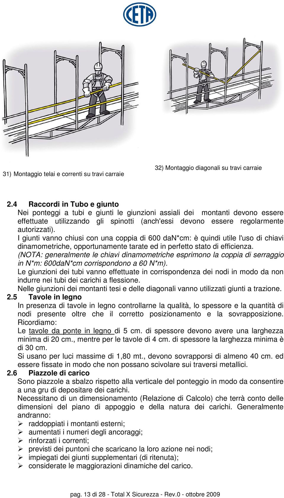 I giunti vanno chiusi con una coppia di 600 dan*cm: è quindi utile l'uso di chiavi dinamometriche, opportunamente tarate ed in perfetto stato di efficienza.