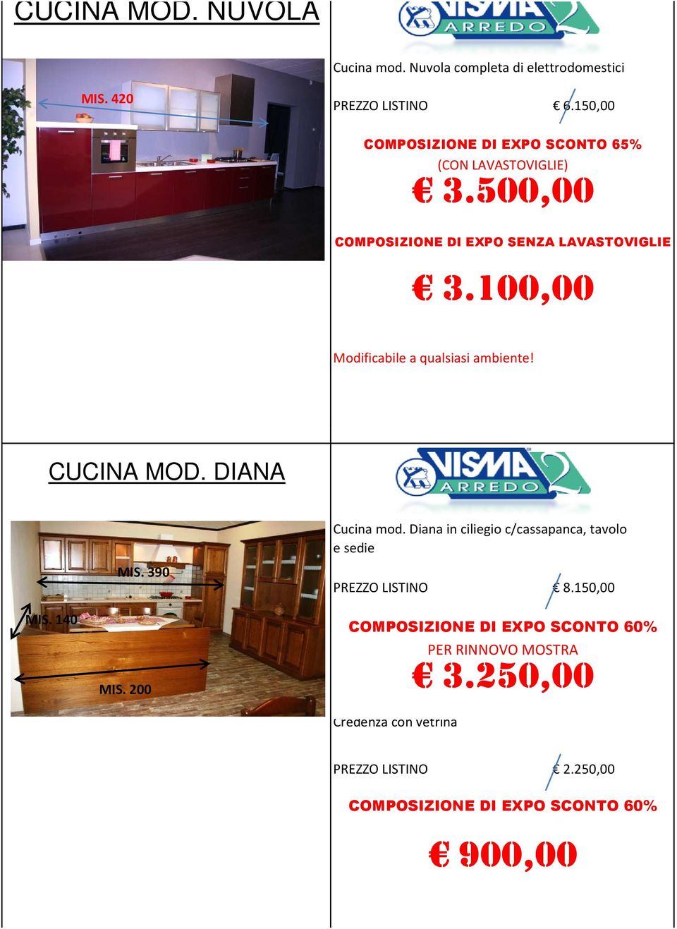 100,00 Modificabile a qualsiasi ambiente! CUCINA MOD. DIANA MIS. 140 MIS. 390 MIS. 200 Cucina mod.