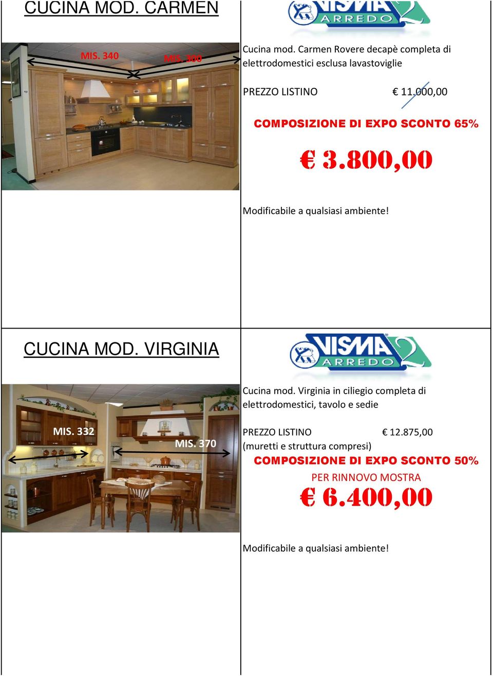 000,00 COMPOSIZIONE DI EXPO SCONTO 65% 3.800,00 Modificabile a qualsiasi ambiente! CUCINA MOD. VIRGINIA MIS.