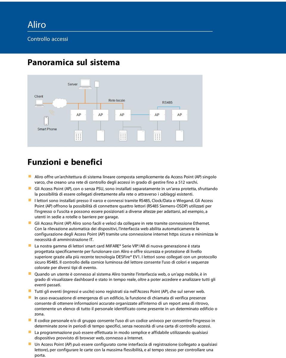 Gli Access Point (AP), con o senza PSU, sono installati separatamente in un'area protetta, sfruttando la possibilità di essere collegati direttamente alla rete o attraverso i cablaggi esistenti.