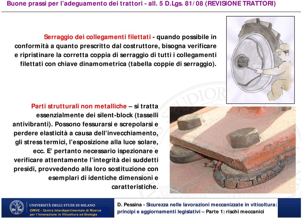 serraggio di tutti i collegamenti filettati con chiave dinamometrica (tabella coppie di serraggio).