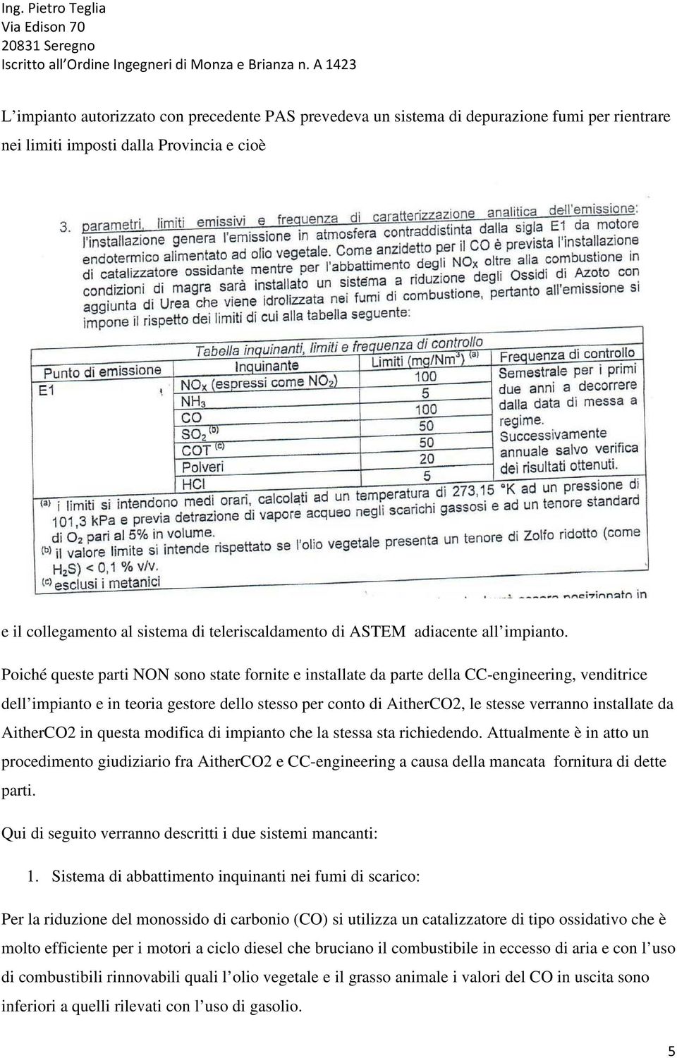 Poiché queste parti NON sono state fornite e installate da parte della CC-engineering, venditrice dell impianto e in teoria gestore dello stesso per conto di AitherCO2, le stesse verranno installate