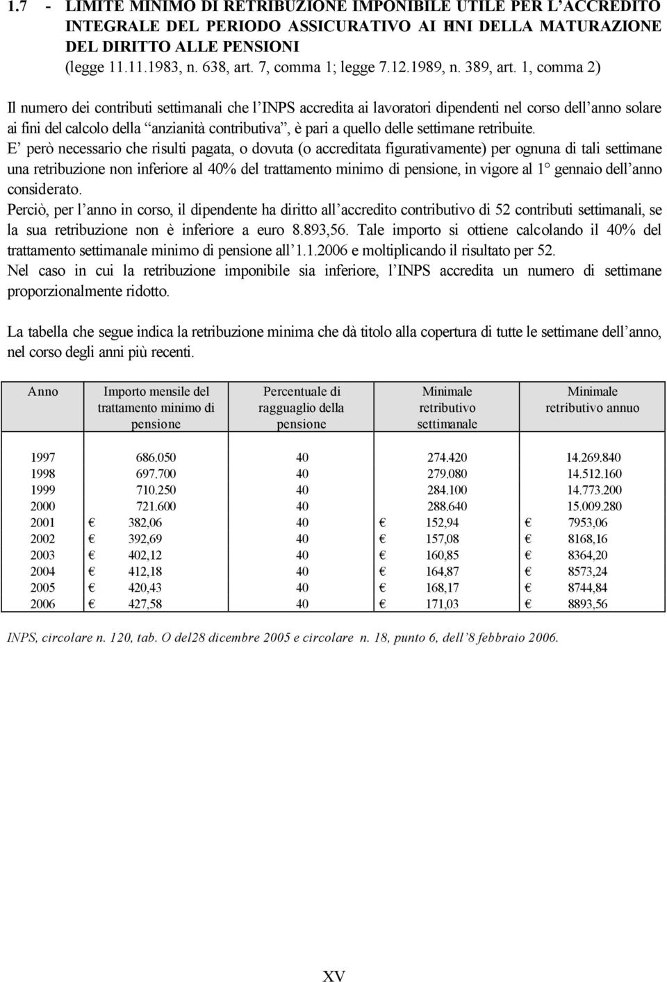 1, comma 2) Il numero dei contributi settimanali che l INPS accredita ai lavoratori dipendenti nel corso dell anno solare ai fini del calcolo della anzianità contributiva, è pari a quello delle