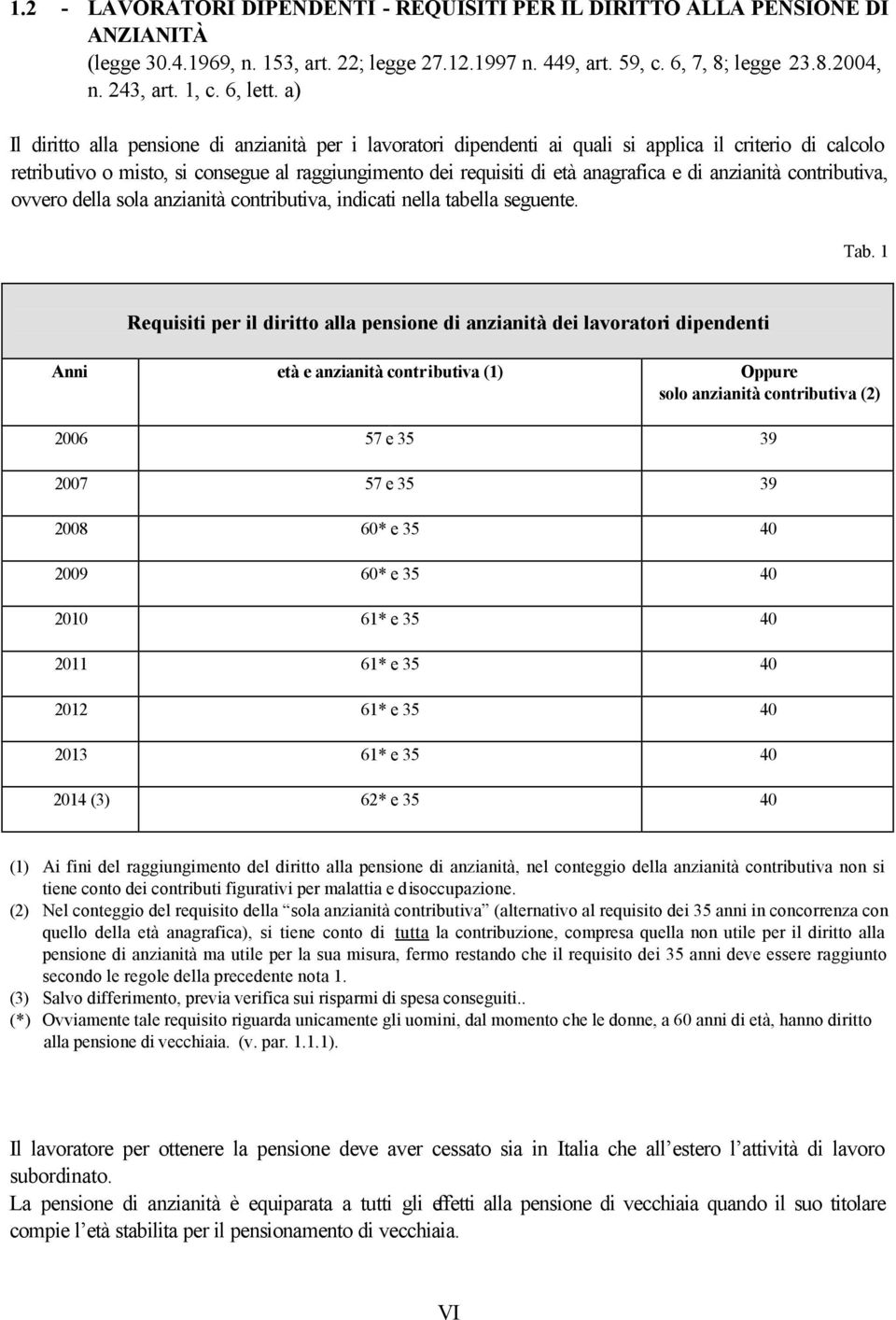 a) Il diritto alla pensione di anzianità per i lavoratori dipendenti ai quali si applica il criterio di calcolo retributivo o misto, si consegue al raggiungimento dei requisiti di età anagrafica e di