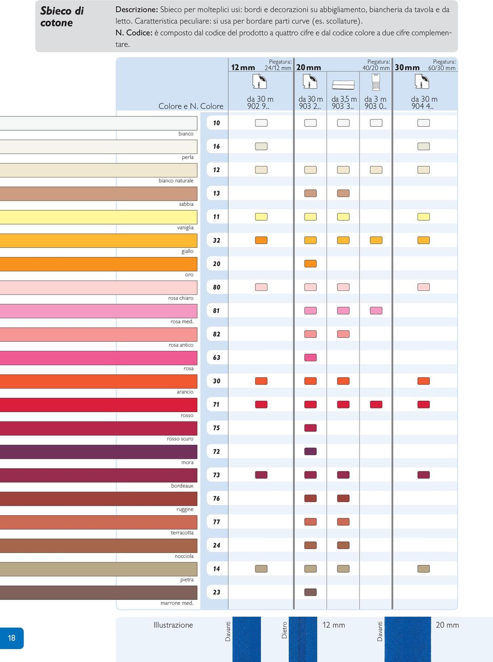 Piegatura: Piegatura: 12 mm 24/12 mm 20 mm 40/20 mm 30 mm Piegatura: 60/30 mm Colore e N. Colore da 30 m da 30 m da 3,5 m da 3 m da 30 m 902 9.. 903 2.. 903 3.. 903 0.. 904 4.