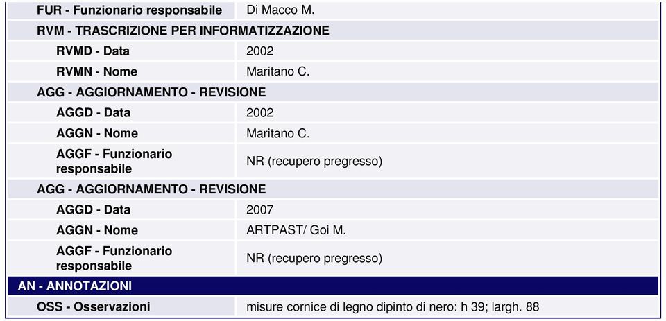 AGG - AGGIORNAMENTO - REVISIONE AGGD - Data 2002 AGGN - Nome Maritano C.