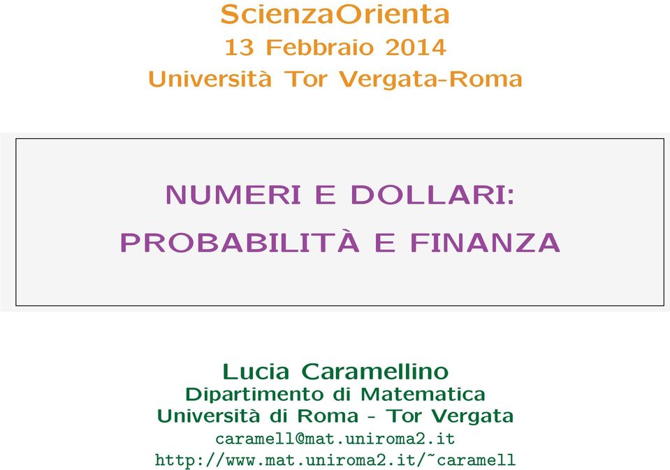 Dipartimento di Matematica Università di Roma - Tor Vergata