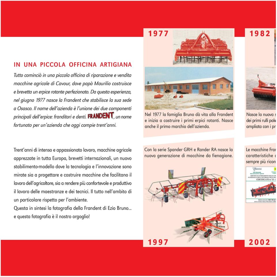 Il nome dell azienda è l unione dei due componenti principali dell erpice: franditori e denti., un nome fortunato per un azienda che oggi compie trent anni.