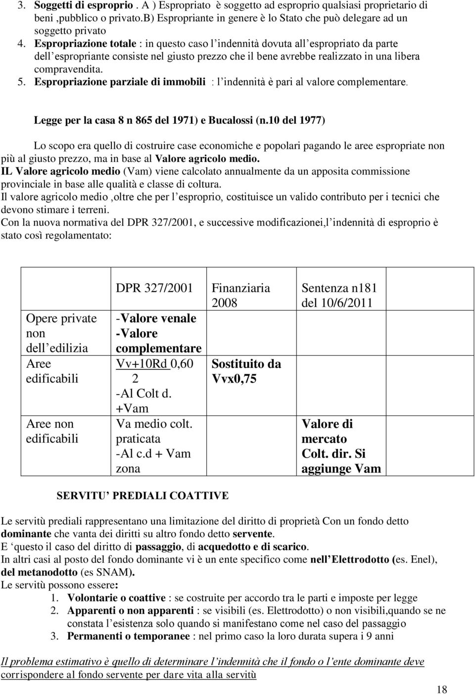 Espropriazione parziale di immobili : l indennità è pari al valore complementare. Legge per la casa 8 n 865 del 1971) e Bucalossi (n.