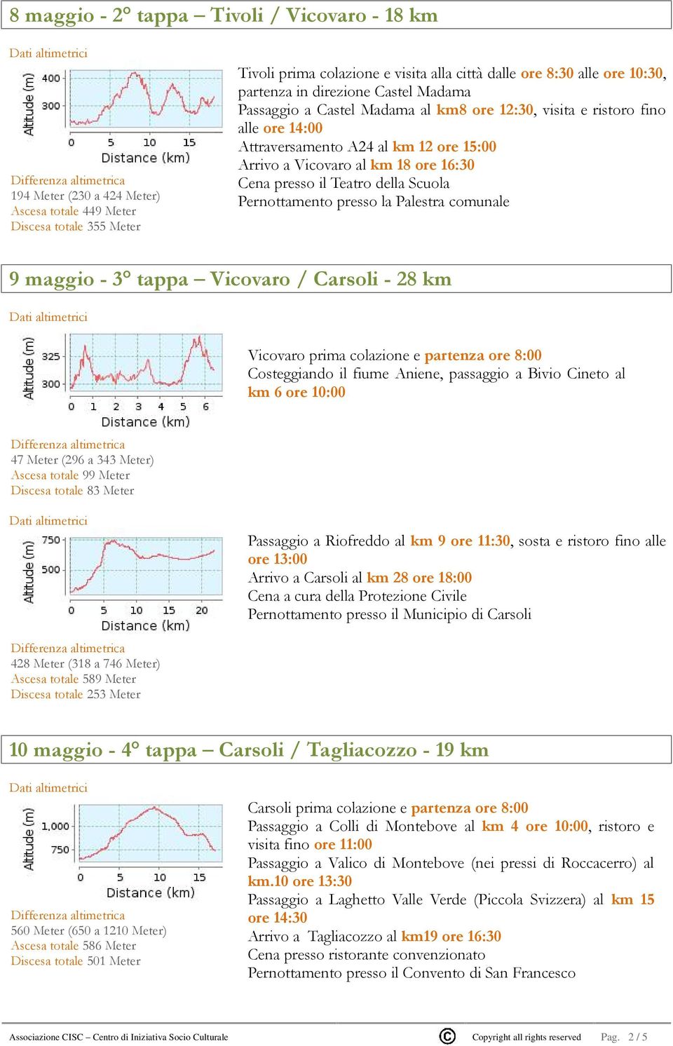 presso il Teatro della Scuola Pernottamento presso la Palestra comunale 9 maggio - 3 tappa Vicovaro / Carsoli - 28 km Vicovaro prima colazione e partenza ore 8:00 Costeggiando il fiume Aniene,