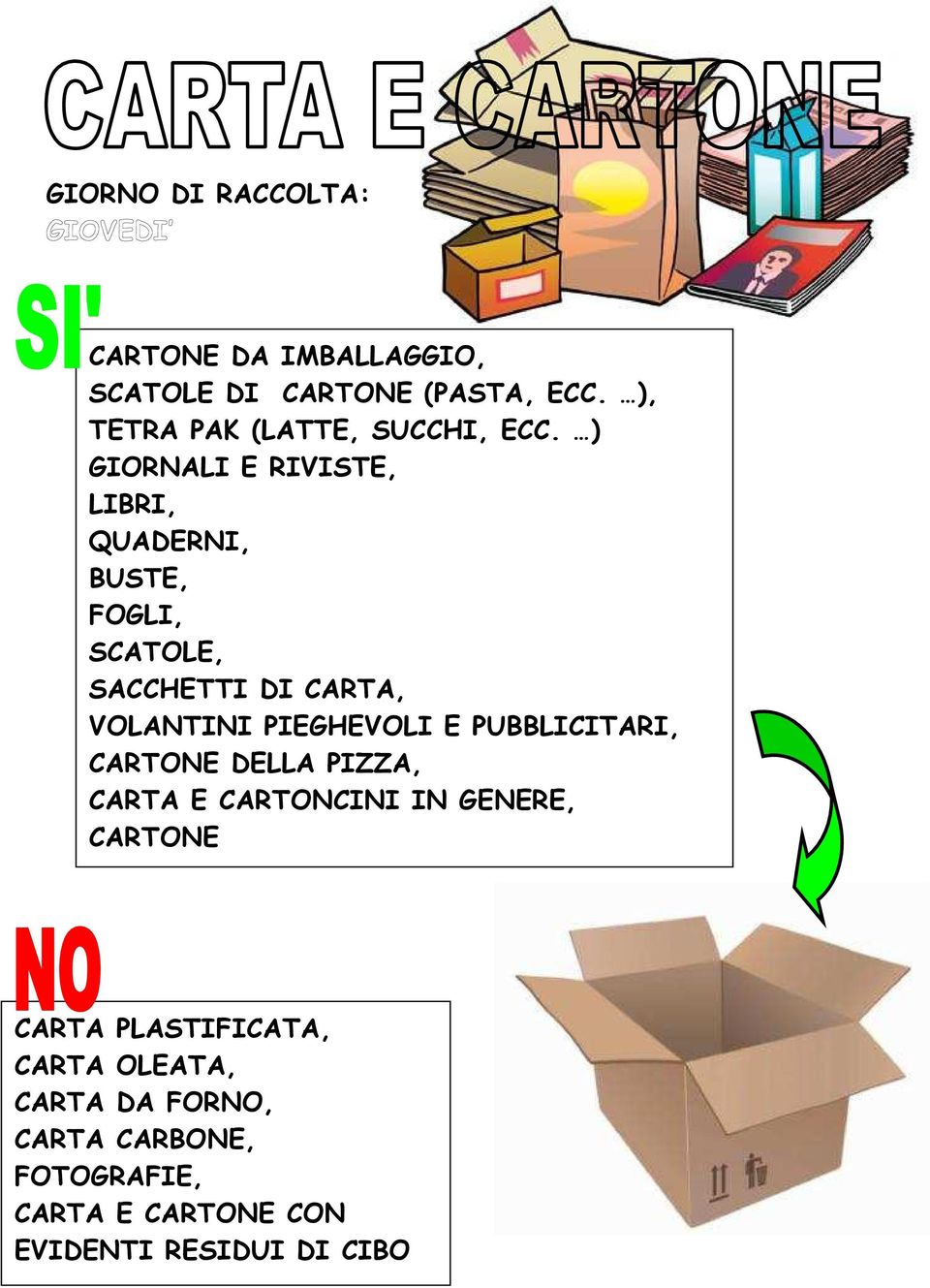 ) GIORNALI E RIVISTE, LIBRI, QUADERNI, BUSTE, FOGLI, SCATOLE, SACCHETTI DI CARTA, VOLANTINI PIEGHEVOLI