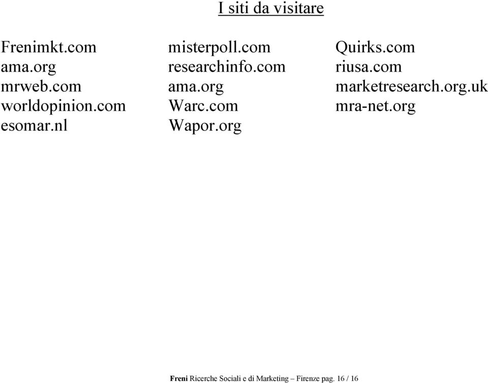 org marketresearch.org.uk worldopinion.com Warc.com mra-net.