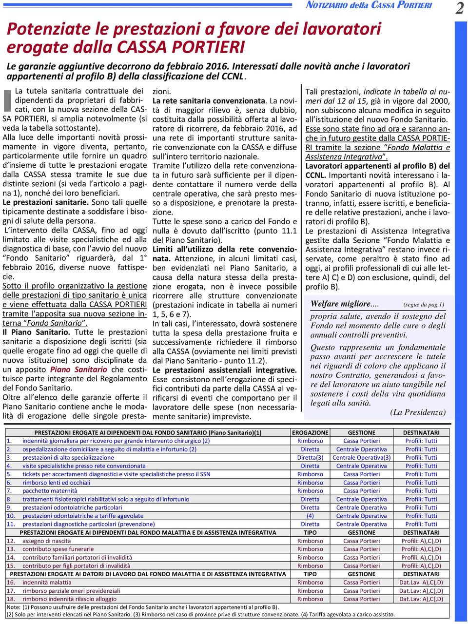 La tutela sanitaria contrattuale dei dipendenti da proprietari di fabbricati, con la nuova sezione della CAS SA PORTIERI, si amplia notevolmente (si veda la tabella sottostante).