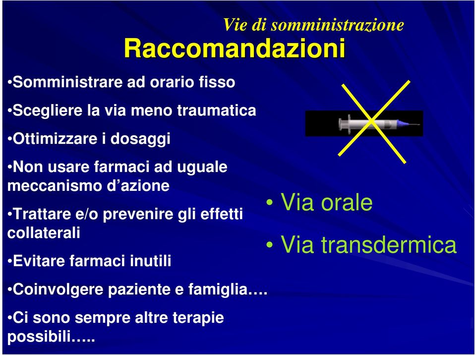 collaterali Evitare farmaci inutili Coinvolgere paziente e famiglia.