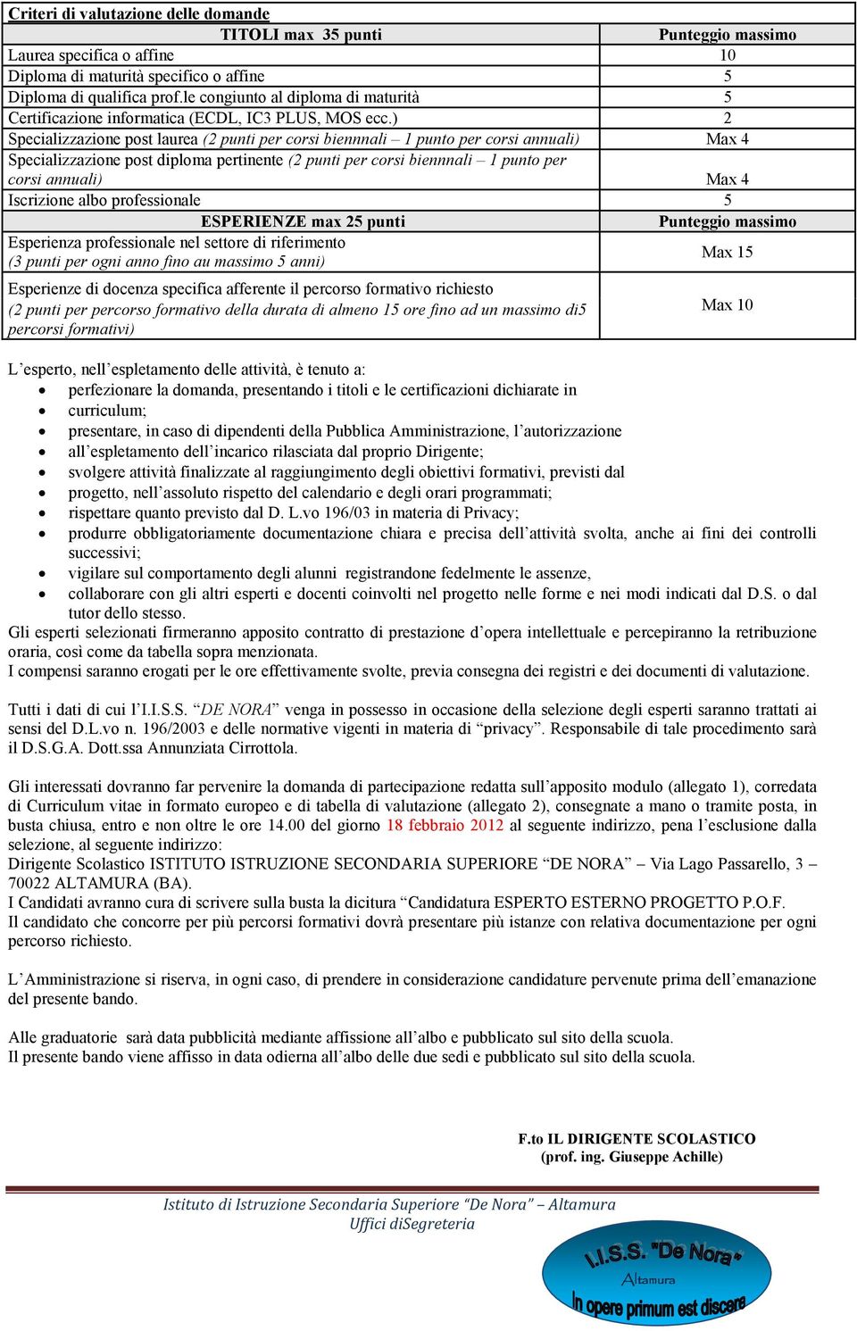 ) 2 Specializzazione post laurea (2 punti per corsi biennnali 1 punto per corsi annuali) Max 4 Specializzazione post diploma pertinente (2 punti per corsi biennnali 1 punto per corsi annuali) Max 4