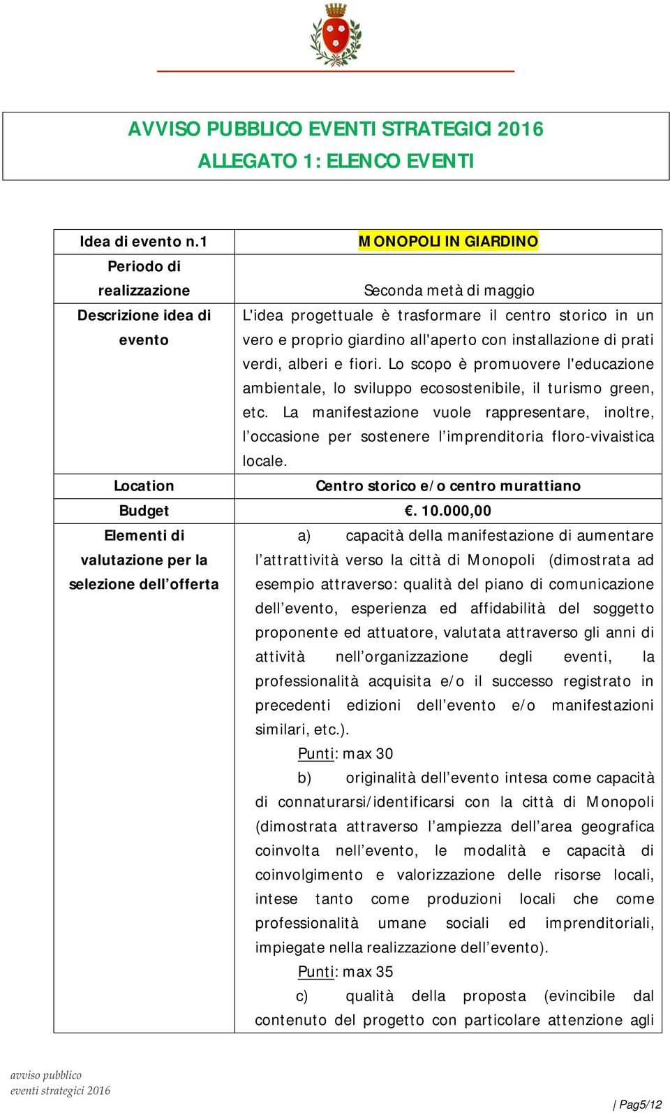 alberi e fiori. Lo scopo è promuovere l'educazione ambientale, lo sviluppo ecosostenibile, il turismo green, etc.