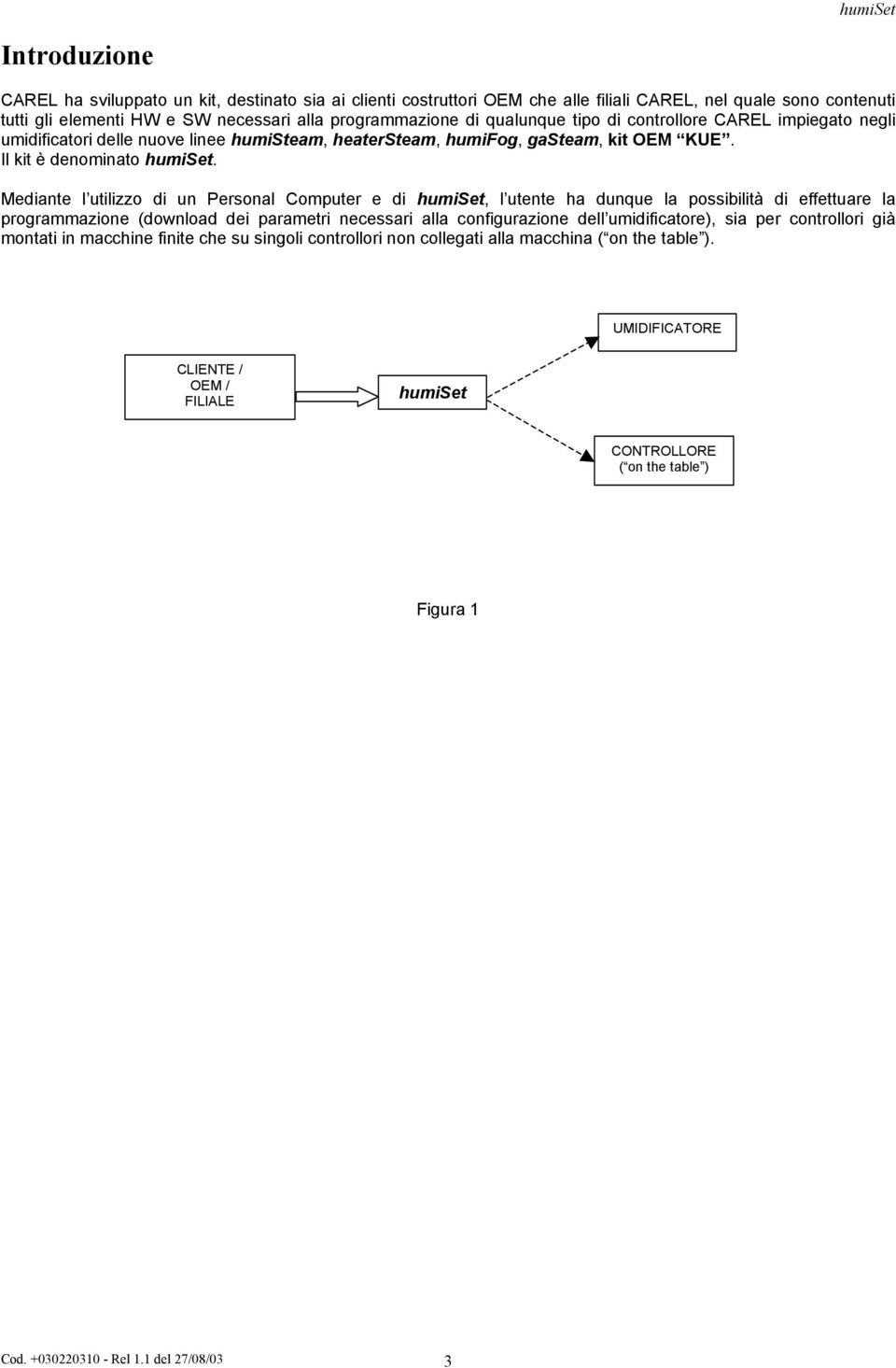 Mediante l utilizzo di un Personal Computer e di humiset, l utente ha dunque la possibilità di effettuare la programmazione (download dei parametri necessari alla configurazione dell umidificatore),