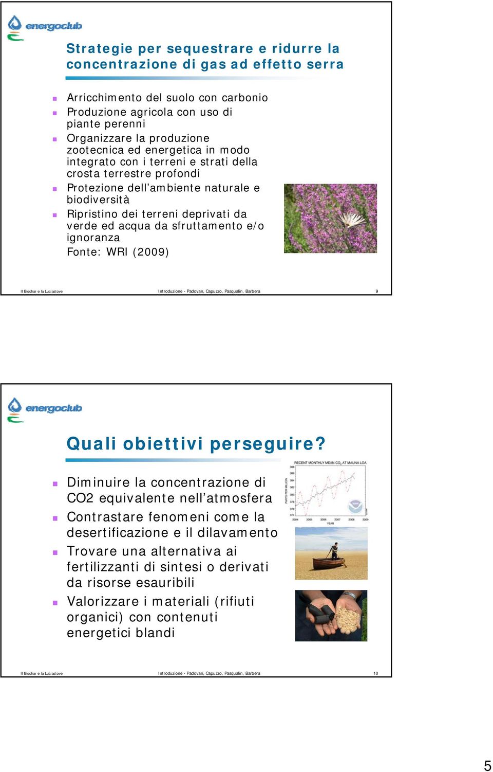 sfruttamento e/o ignoranza Fonte: WRI (2009) Il Biochar e la Luciastove Introduzione - Padovan, Capuzzo, Pasqualin, Barbera 9 Quali obiettivi perseguire?