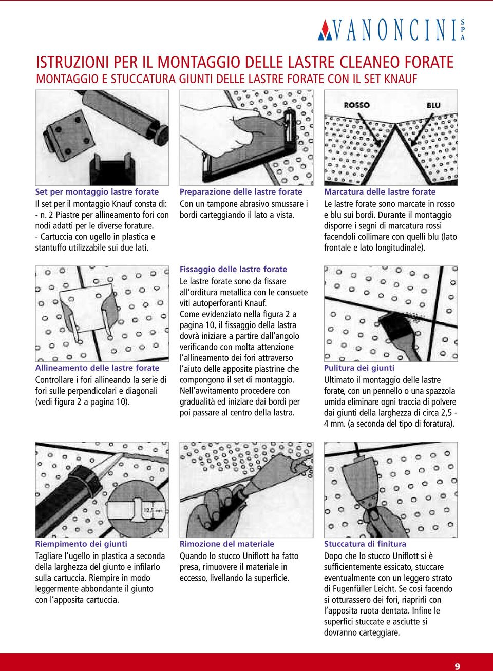Allineamento delle lastre forate Controllare i fori allineando la serie di fori sulle perpendicolari e diagonali (vedi figura 2 a pagina 10).
