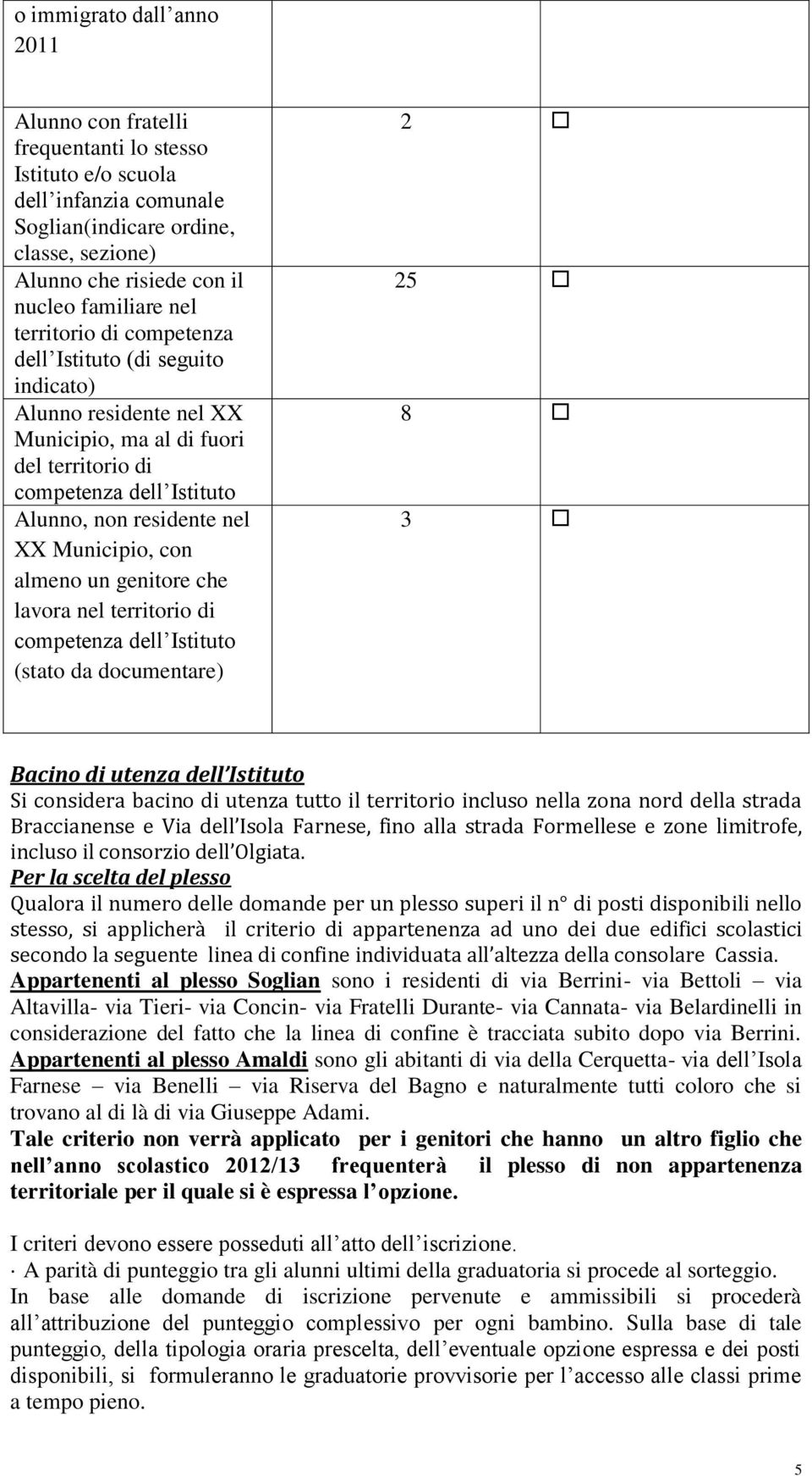 lavora nel territorio di (stato da documentare) 25 8 3 Bacino di utenza dell Istituto Si considera bacino di utenza tutto il territorio incluso nella zona nord della strada Braccianense e Via dell