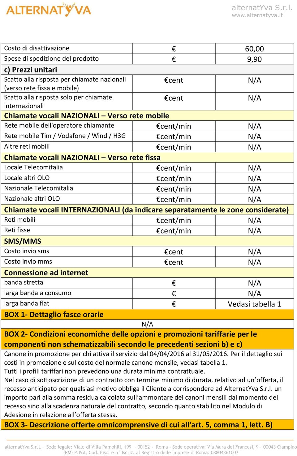 Verso rete fissa Locale Telecomitalia /min Locale altri OLO /min Nazionale Telecomitalia /min Nazionale altri OLO /min Chiamate vocali INTERNAZIONALI (da indicare separatamente le zone considerate)