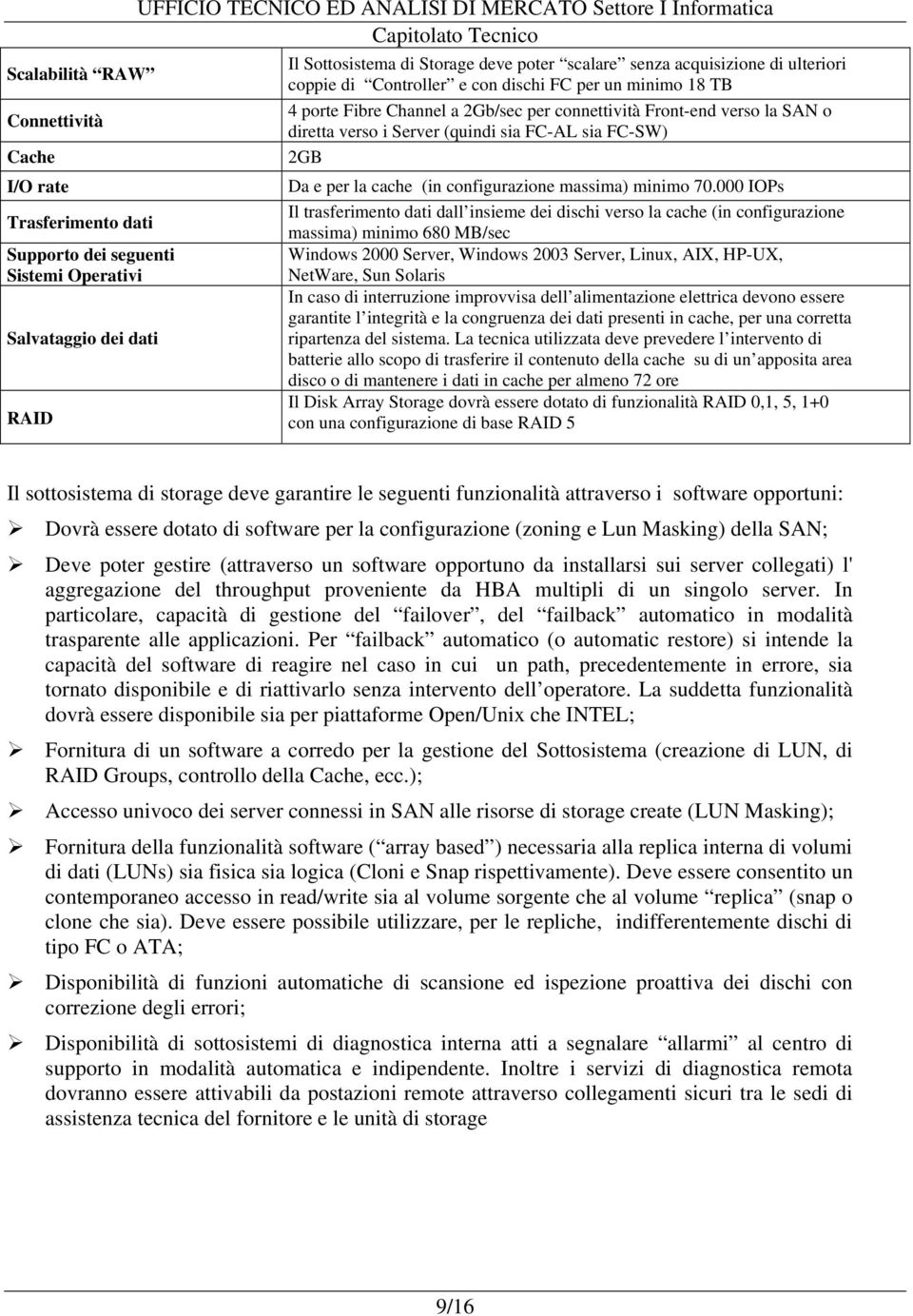 SAN o diretta verso i Server (quindi sia FC-AL sia FC-SW) 2GB Da e per la cache (in configurazione massima) minimo 70.
