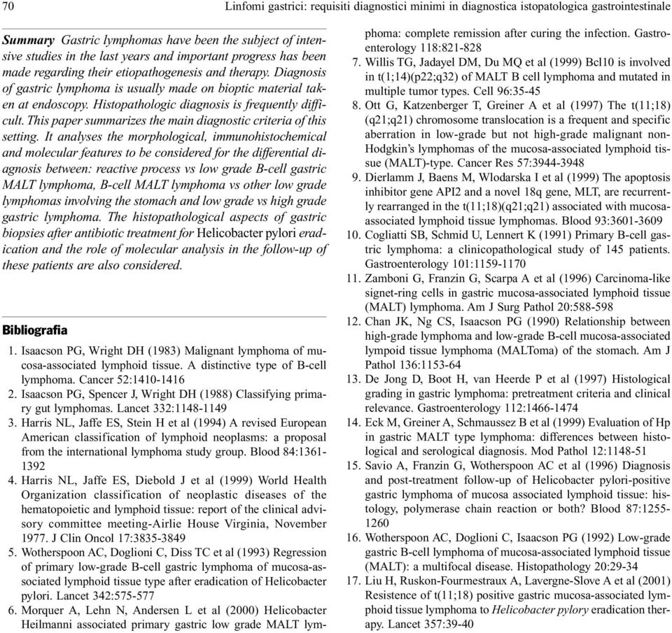 Histopathologic diagnosis is frequently difficult. This paper summarizes the main diagnostic criteria of this setting.