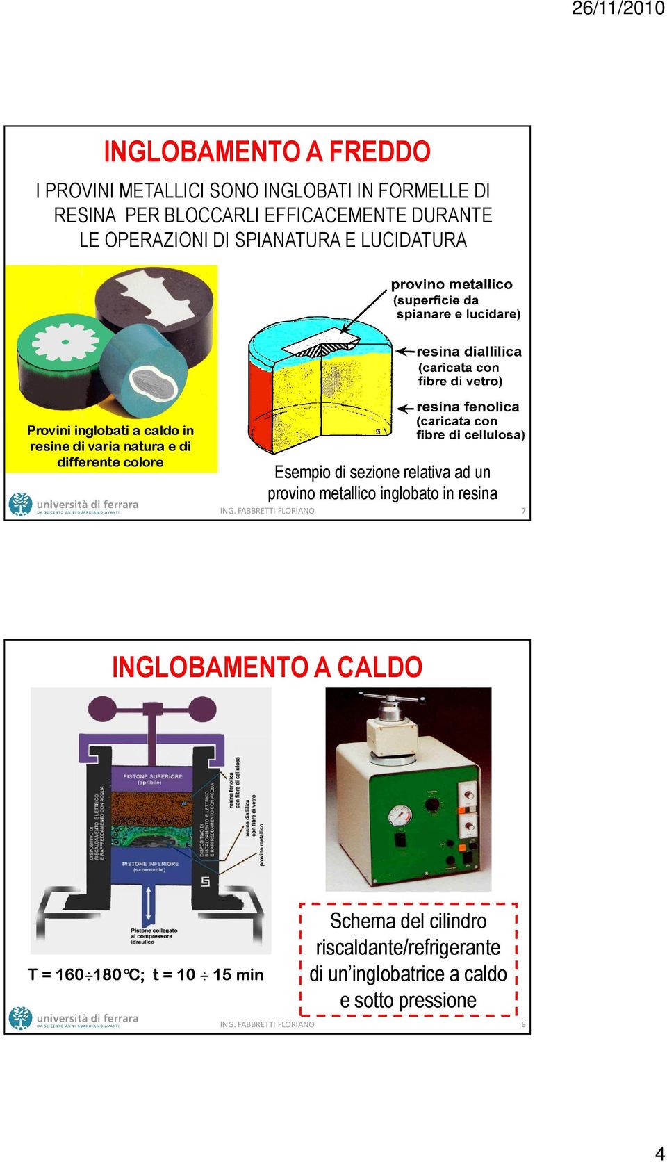 sezione relativa ad un provino metallico inglobato in resina ING.