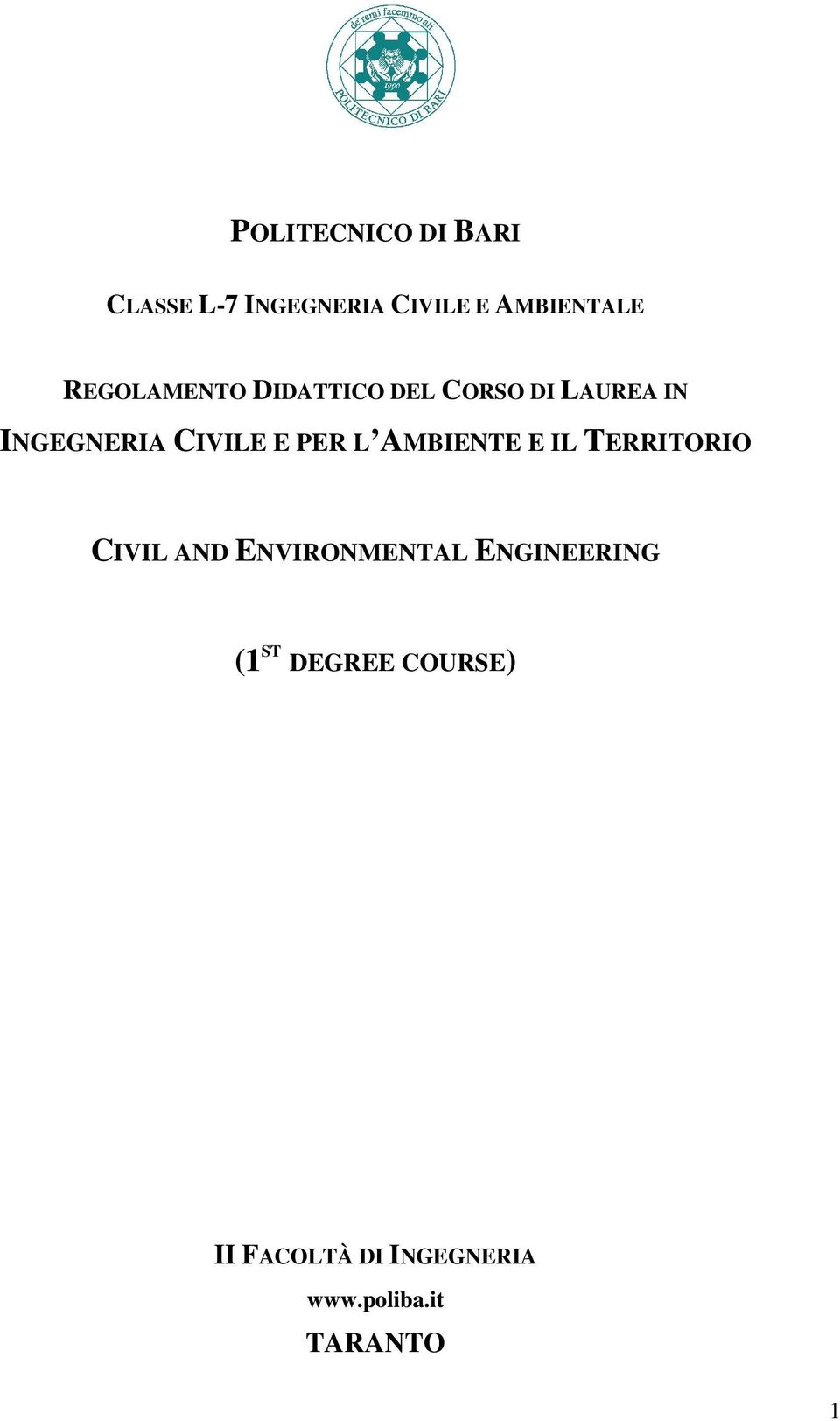 PER L AMBIENTE E IL TERRITORIO CIVIL AND ENVIRONMENTAL