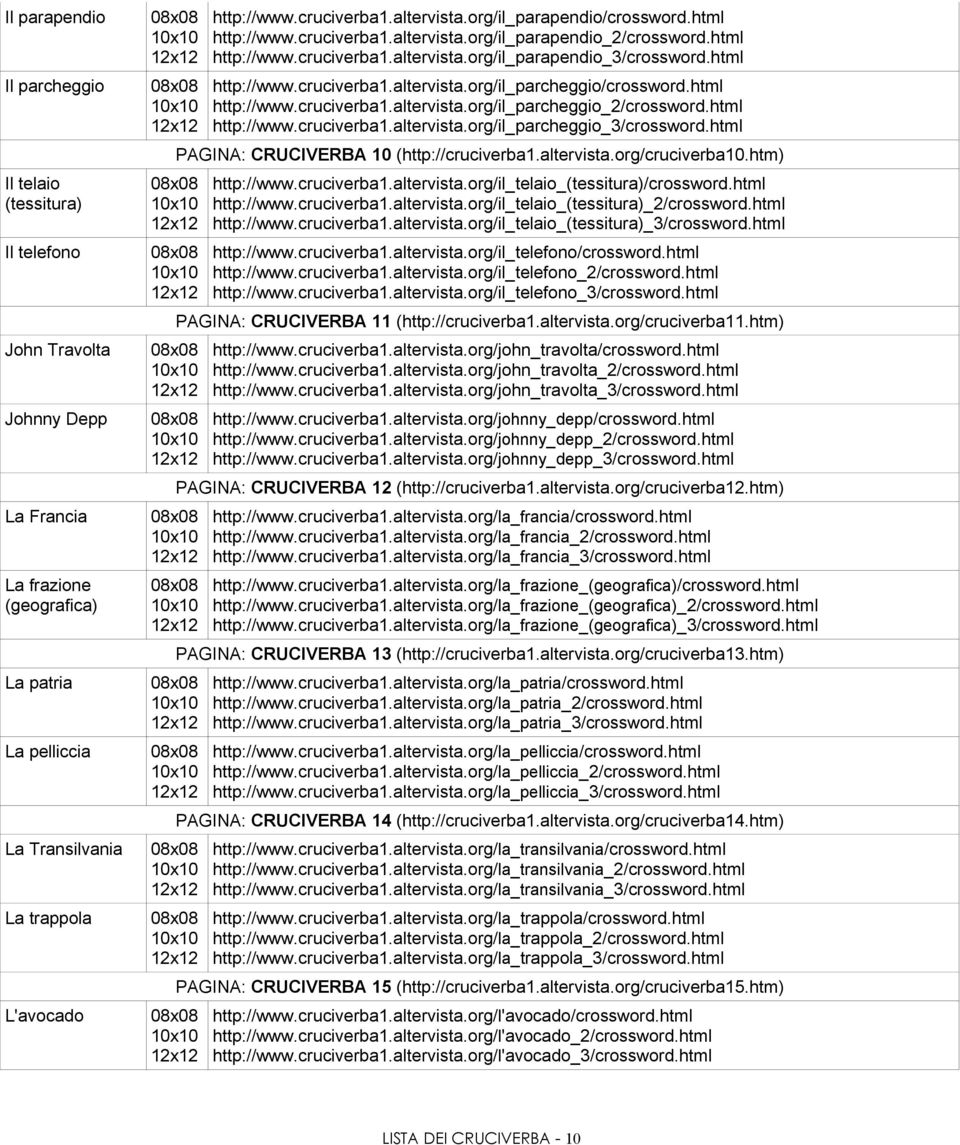 html http://www.cruciverba1.altervista.org/il_parcheggio/crossword.html http://www.cruciverba1.altervista.org/il_parcheggio_2/crossword.html http://www.cruciverba1.altervista.org/il_parcheggio_3/crossword.