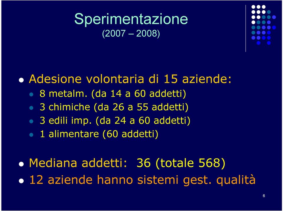 (da 14 a 60 addetti) 3 chimiche (da 26 a 55 addetti) 3 edili imp.