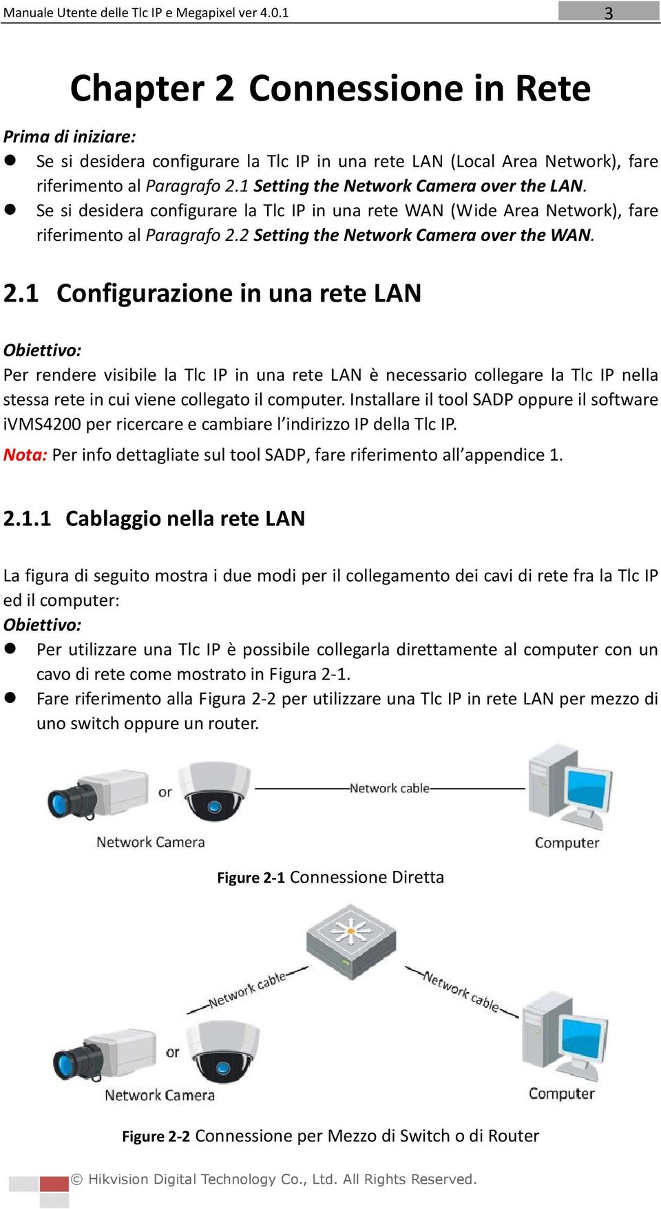 1 Setting the Network Camera over the LAN. Se si desidera configurare la Tlc IP in una rete WAN (Wide Area Network), fare riferimento al Paragrafo 2.