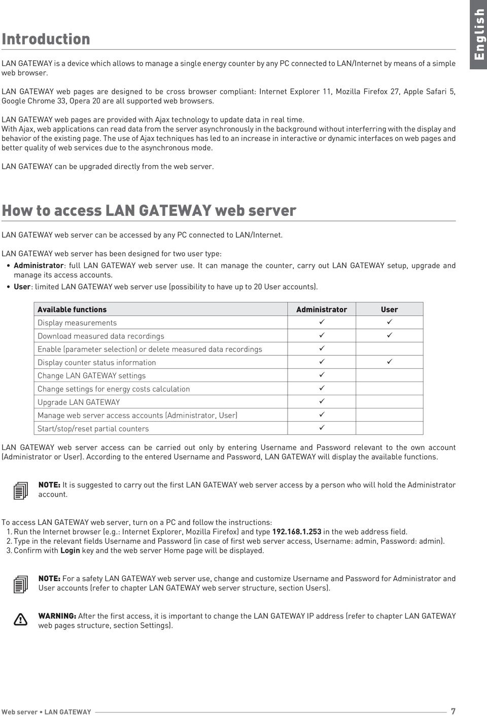LAN GATEWAY web pages are provided with Ajax technology to update data in real time.