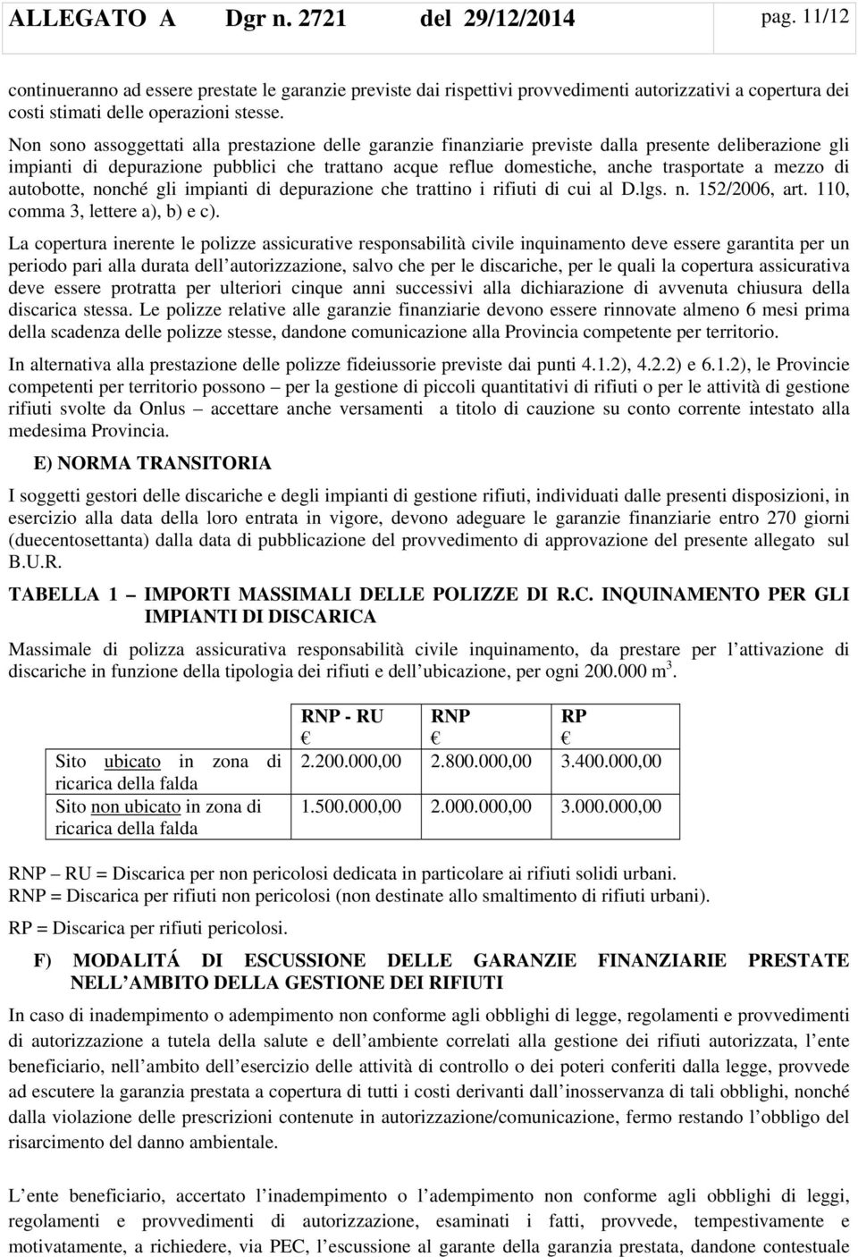 mezzo di autobotte, nonché gli impianti di depurazione che trattino i rifiuti di cui al D.lgs. n. 152/2006, art. 110, comma 3, lettere a), b) e c).