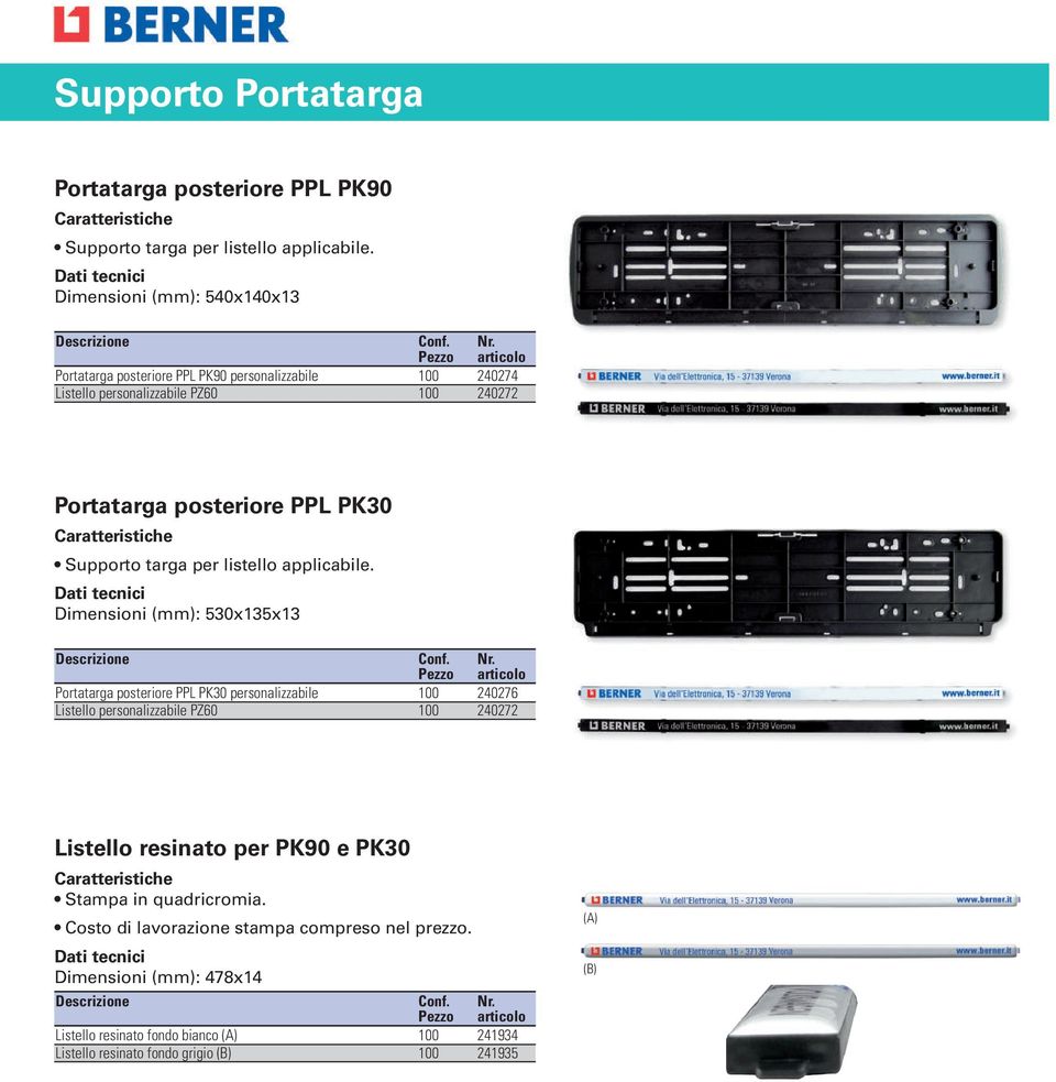 Dati tecnici Dimensioni (mm): 530x135x13 Descrizione Conf. Nr.