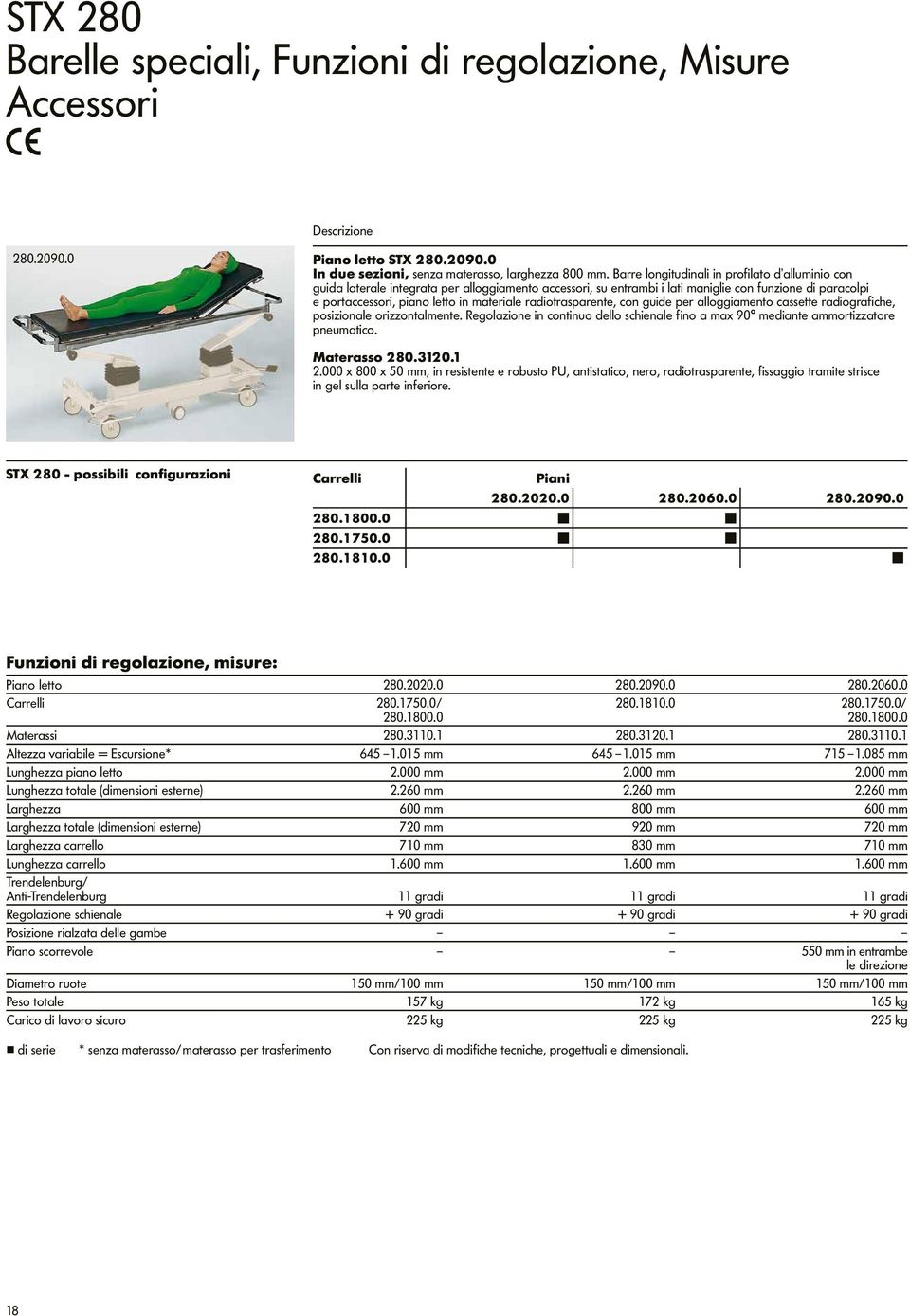 radiotrasparente, con guide per alloggiamento cassette radiografiche, posizionale orizzontalmente. Regolazione in continuo dello schienale fino a max 90 mediante ammortizzatore pneumatico.