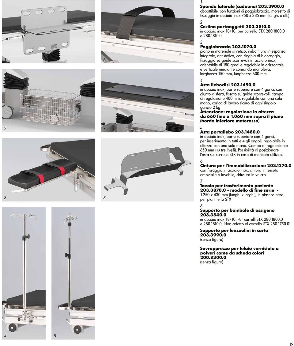 0 piano in materiale sintetico, imbottitura in espanso integrale, antistatica, con cinghia di bloccaggio, fissaggio su guide scorreoli in acciaio inox, orientabile di 180 gradi e regolabile in