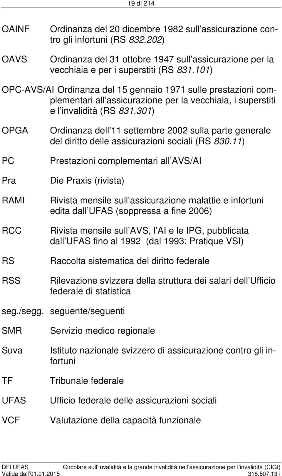 301) OPGA PC Pra RAMI RCC RS RSS Ordinanza dell 11 settembre 2002 sulla parte generale del diritto delle assicurazioni sociali (RS 830.