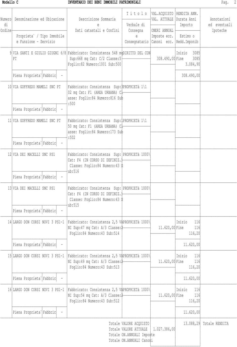 490,00 10 VIA GOFFREDO MAMELI SNC PT Fabbricato: Consistenza Sup:3PROPRIETà 1\1 02 mq Cat: F1 (AREA URBANA) Cl asse: Foglio:84 Numero:816 Sub :500 Piena Proprieta` Fabbric - 11 VIA GOFFREDO MAMELI