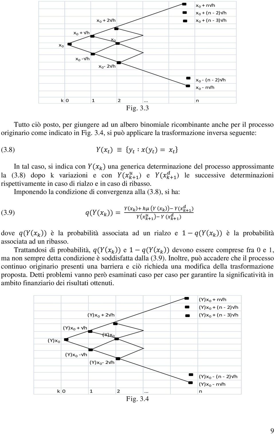 8) dopo k variazioni e con ) e ) le successive determinazioni rispettivamente in caso di rialzo e in caso di ribasso. Imponendo la condizione di convergenza alla (3.8), si ha: (3.