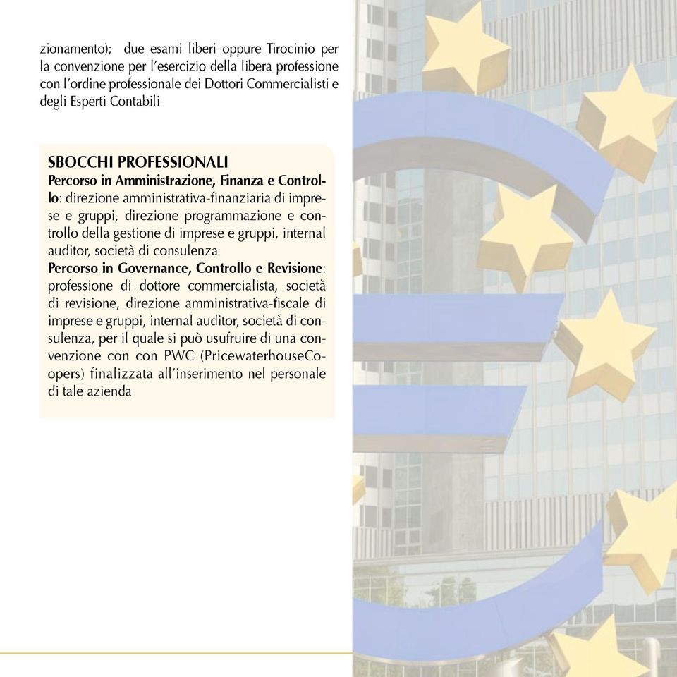 e gruppi, internal auditor, società di consulenza Percorso in Governance, Controllo e Revisione: professione di dottore commercialista, società di revisione, direzione amministrativa-fiscale di