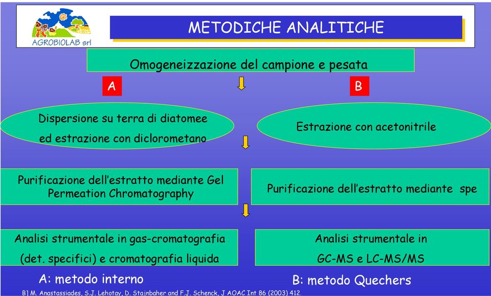 Estrazione con acetonitrile Purificazione dell estratto mediante Gel Permeation Chromatography Purificazione dell estratto