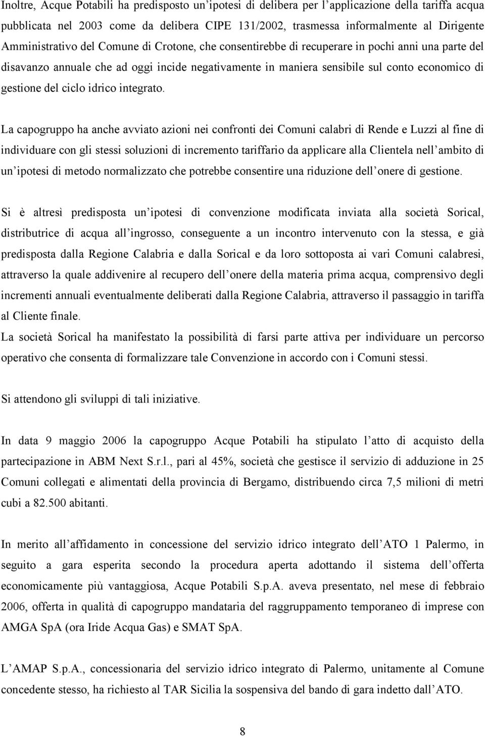 gestione del ciclo idrico integrato.