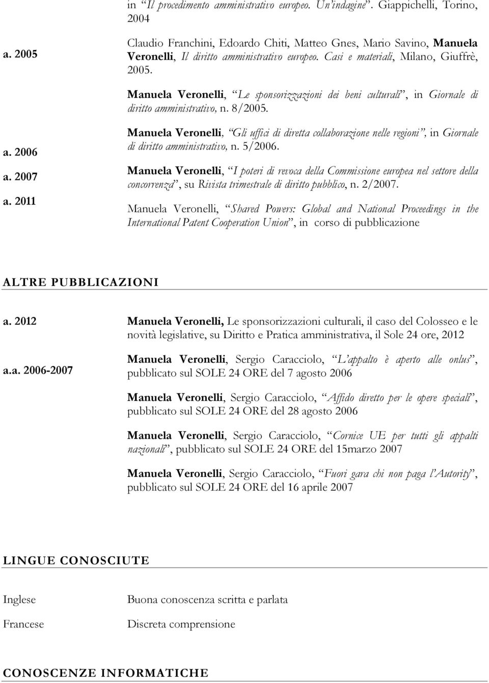 Manuela Veronelli, Le sponsorizzazioni dei beni culturali, in Giornale di diritto amministrativo, n. 8/2005. a. 2006 a. 2007 a.