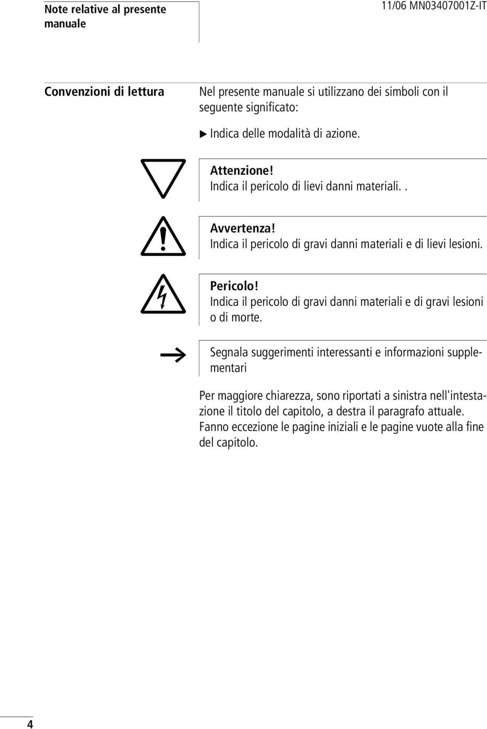 Indica il pericolo di gravi danni materiali e di gravi lesioni o di morte.