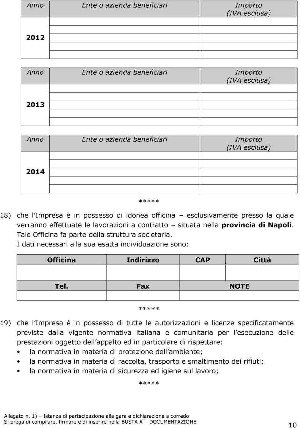 I dati necessari alla sua esatta individuazione sono: Officina Indirizzo CAP Città Tel.