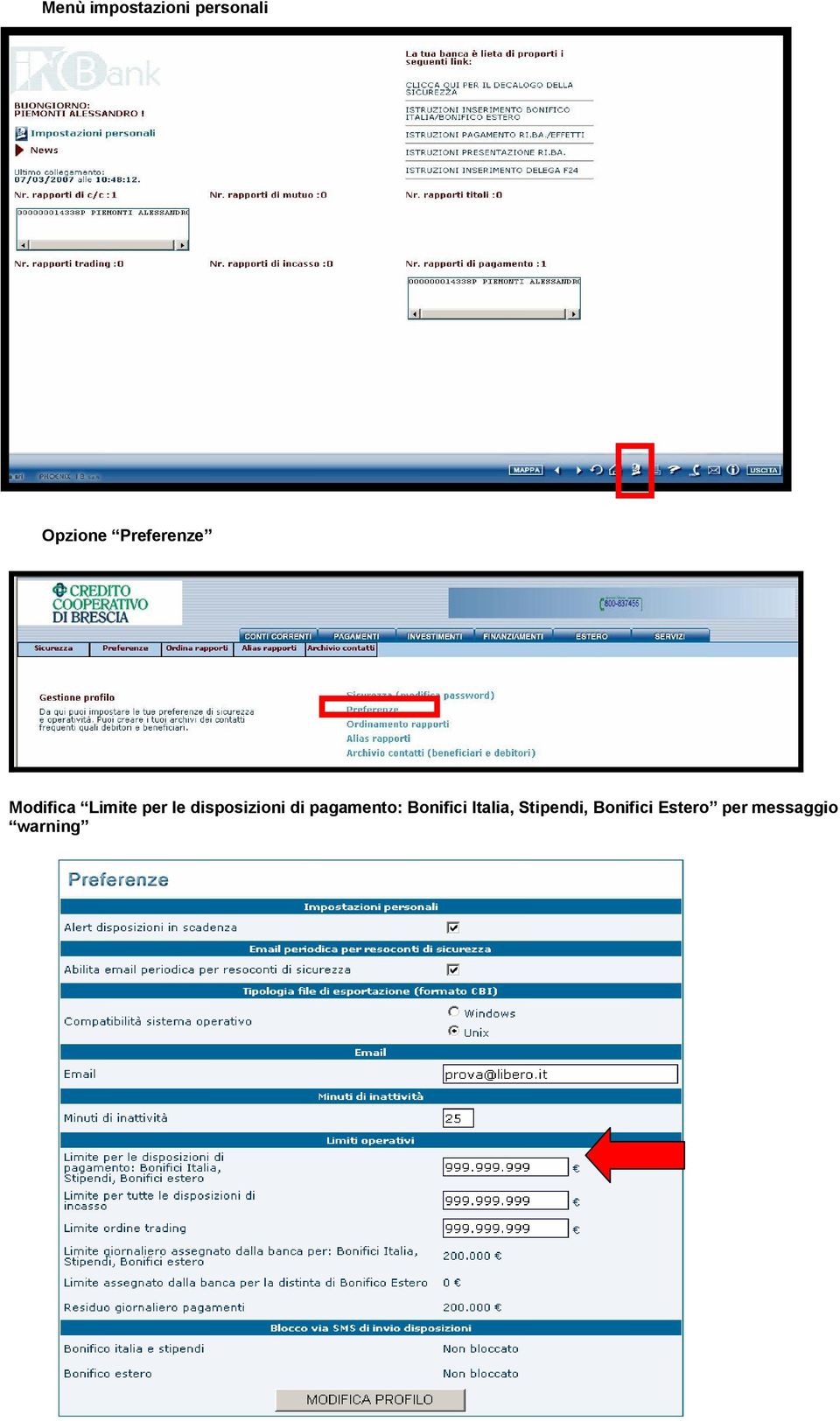 disposizioni di pagamento: Bonifici