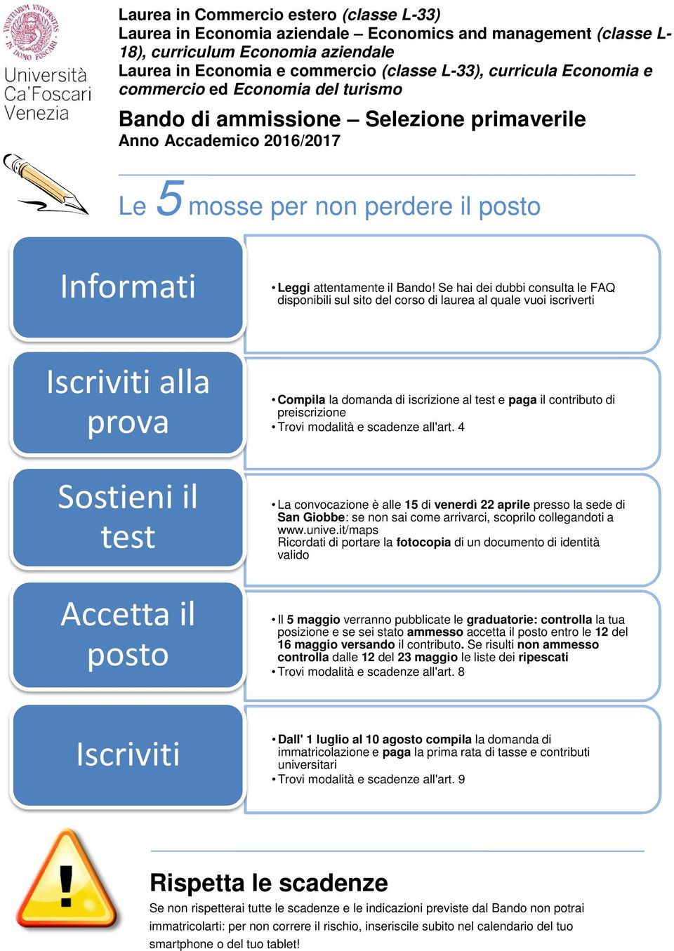 Se hai dei dubbi consulta le FAQ disponibili sul sito del corso di laurea al quale vuoi iscriverti Iscriviti alla prova Compila la domanda di iscrizione al test e paga il contributo di preiscrizione