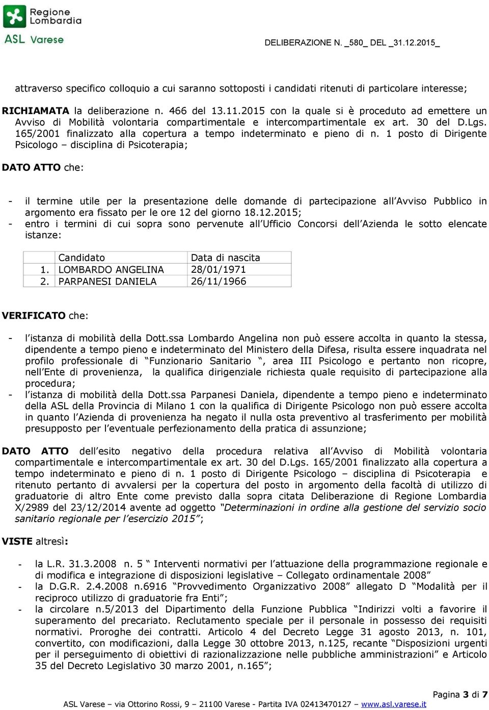 165/2001 finalizzato alla copertura a tempo indeterminato e pieno di n.